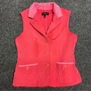 Pink diamond quilted vest corduroy collar equestrian old money barn preppy sport